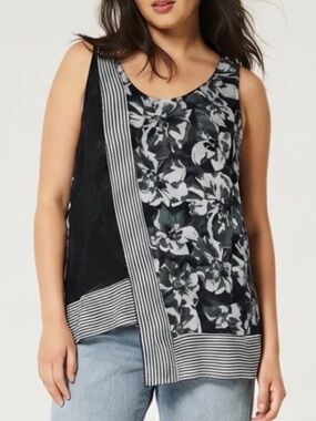 Lori + Mari Black & Green Floral Tank Top